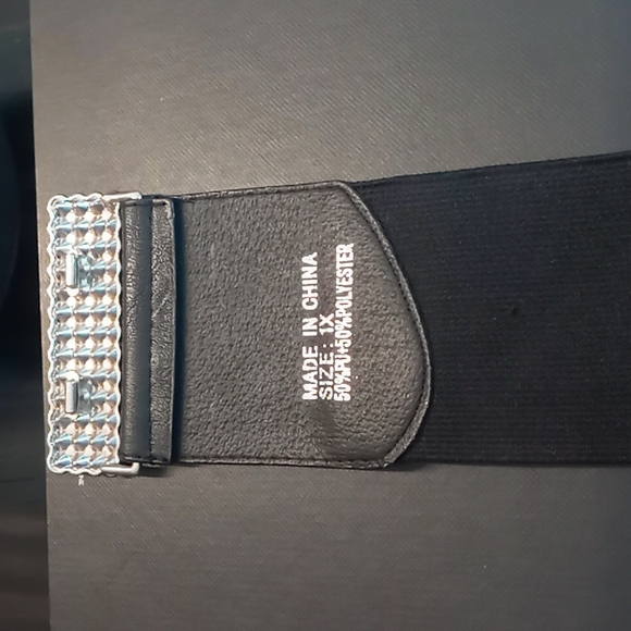 Black Stretch Belt with Rhinestone Clasp - Picture 2 of 3